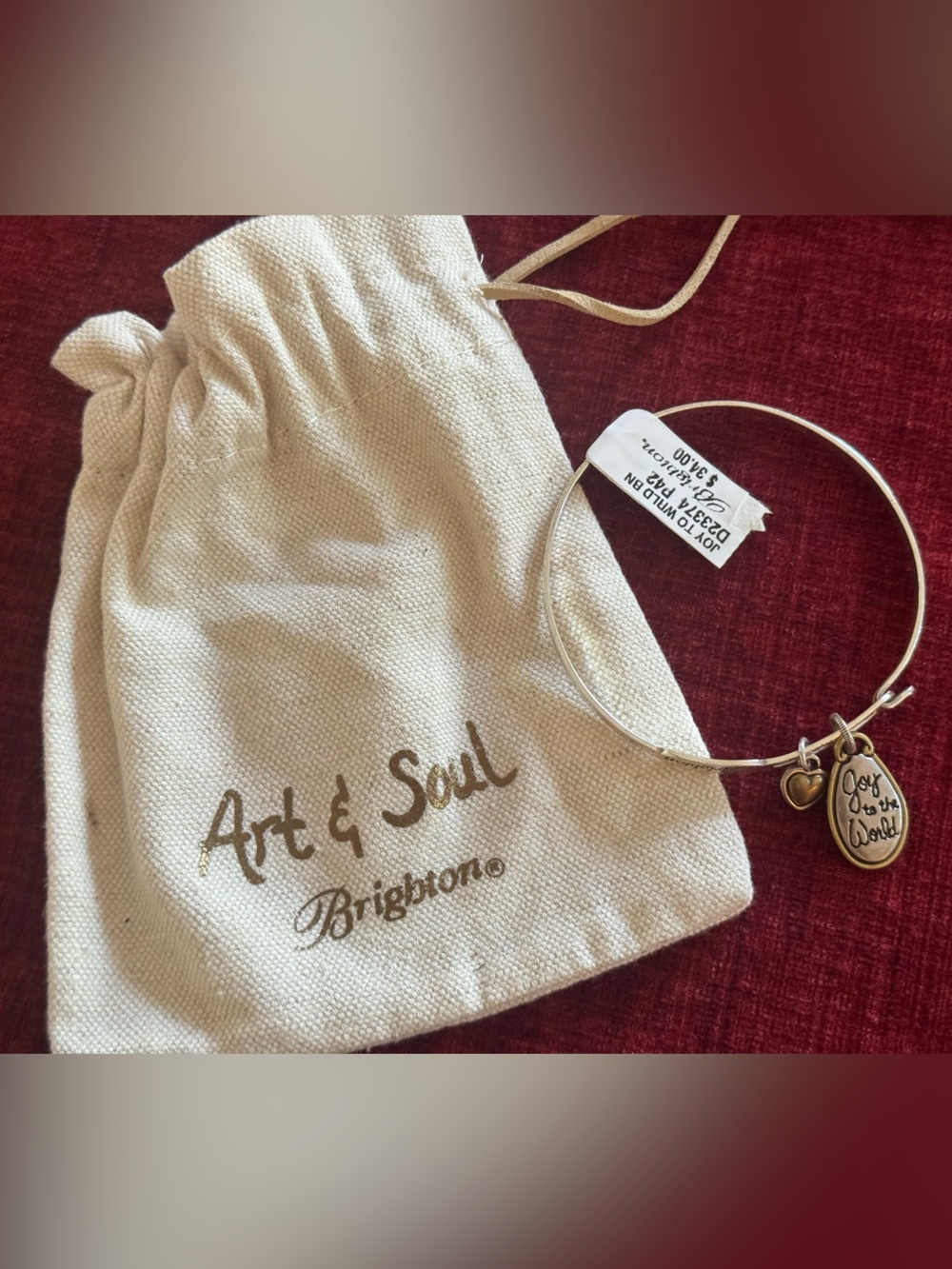 Brighton Art & Soul "Joy to the World" Charm Silver Plated Bangle Bracelet